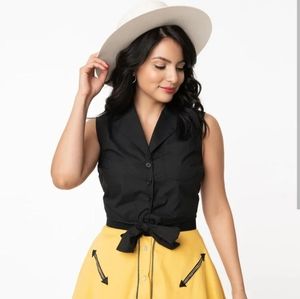 Unique Vintage cropped Marsha button up tank top XXL retro mod